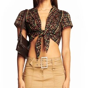 NWT I.AM.GIA Dante Top Check Tie Front Patterned Crop Top